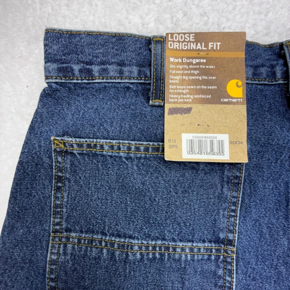Carhartt Loose Original Fit Dungaree Jeans Blue Mens 36x34 B13 DPS NWT NOS